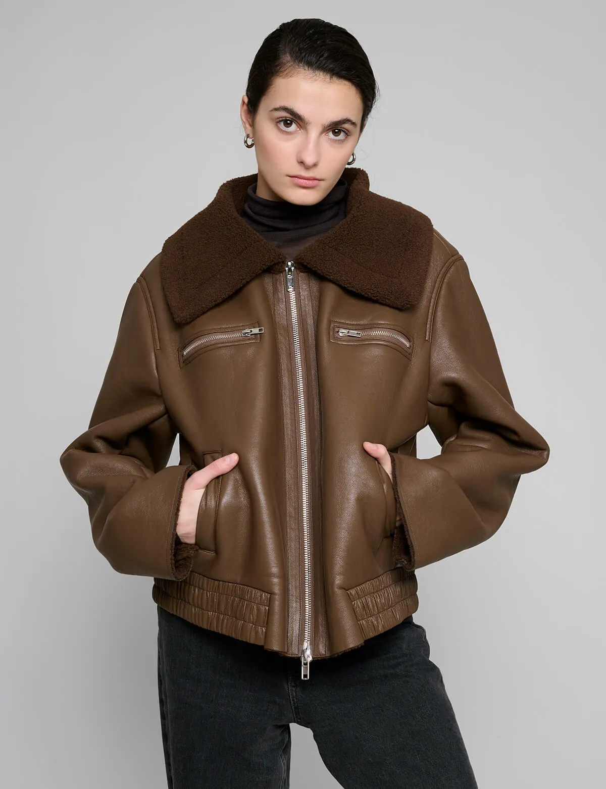 Brown Shearling Collar Jacket sold by Pixie Market product image thumbnail 2