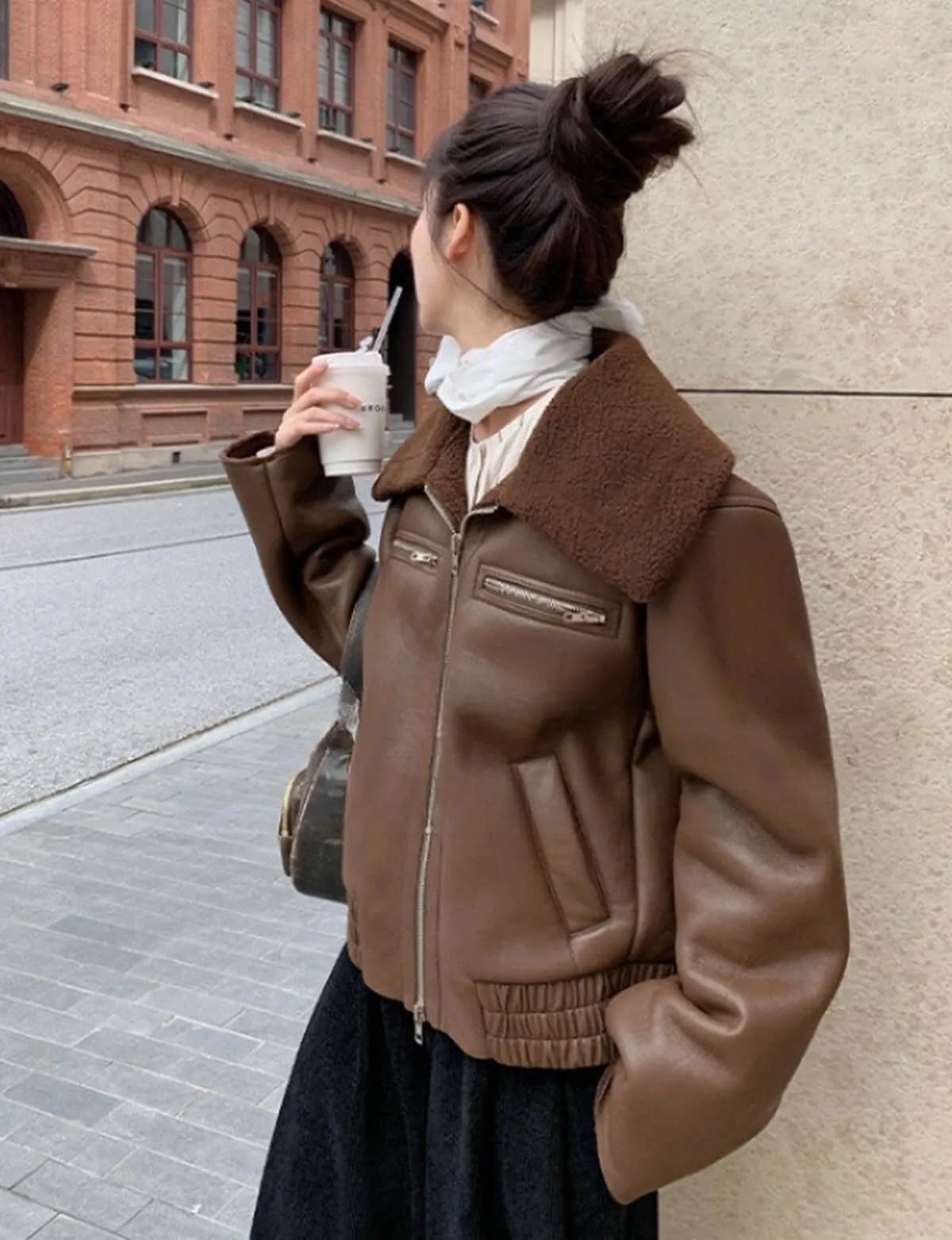 Brown Shearling Collar Jacket sold by Pixie Market product image thumbnail 4