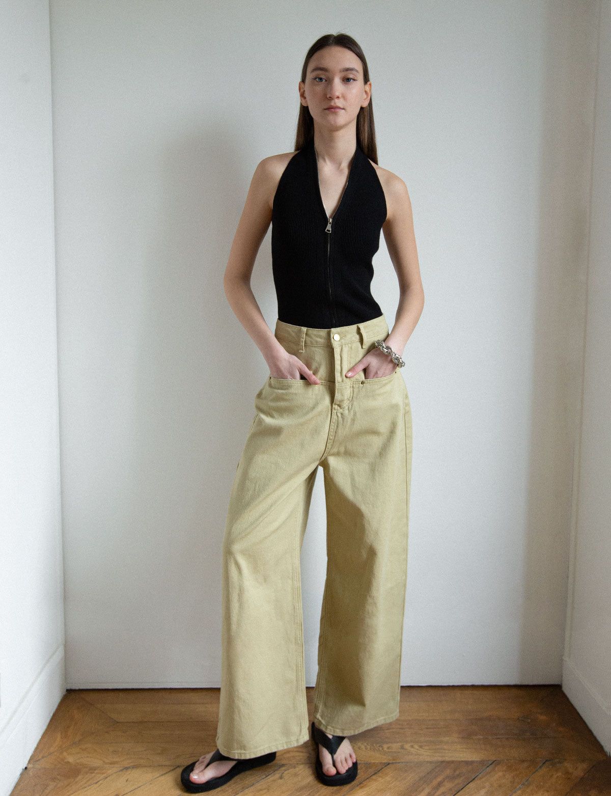 Tan Khaki Wide Leg Jeans sold by Pixie Market