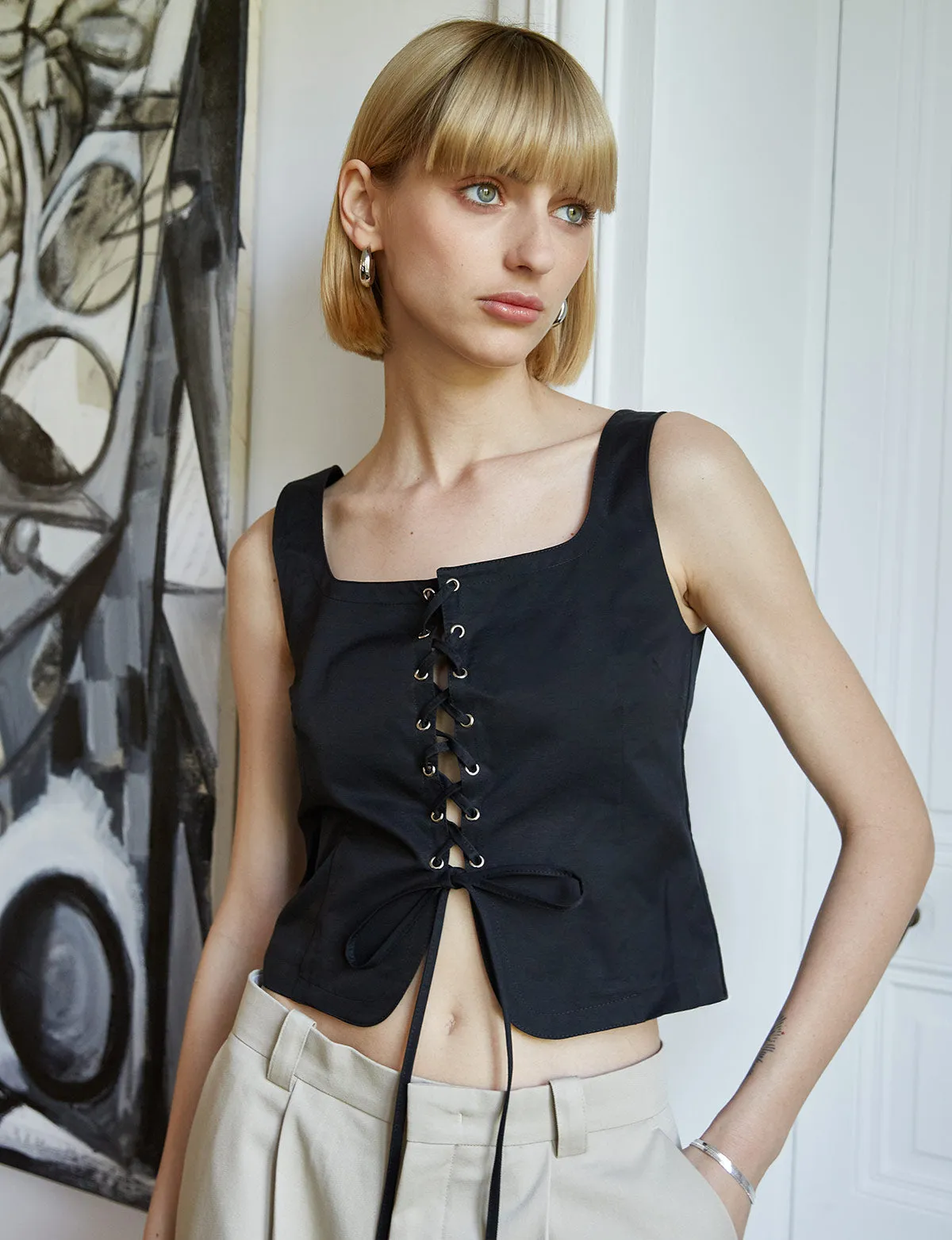 Black Corset Lace Up Top sold by Pixie Market product image thumbnail 2