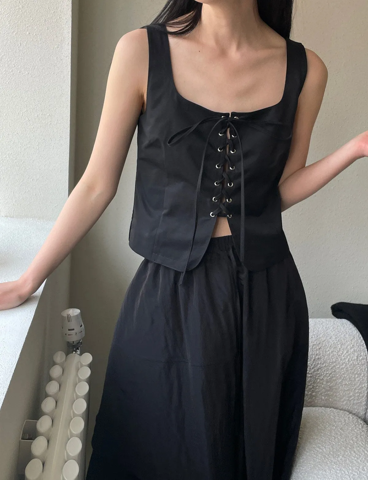 Black Corset Lace Up Top sold by Pixie Market