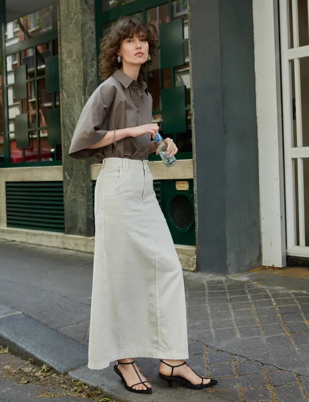 White Washed Denim Maxi Skirt sold by Pixie Market
