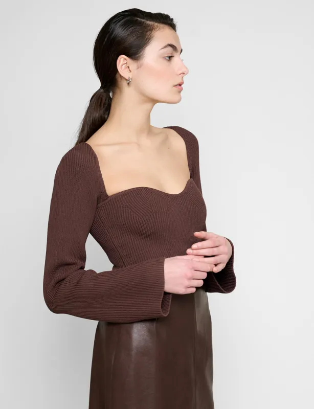 Chiara Bustier Knit Top in Chocolate sold by Pixie Market