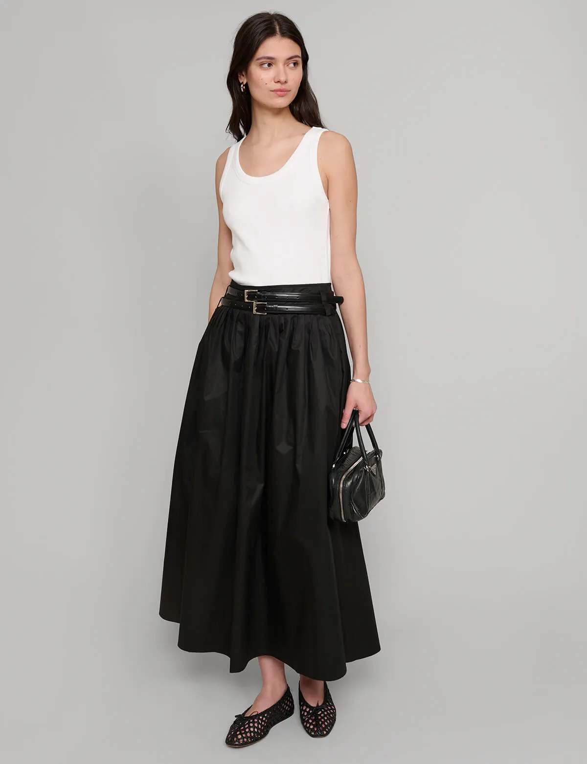 Thea Black Double-Belted Skirt sold by Pixie Market