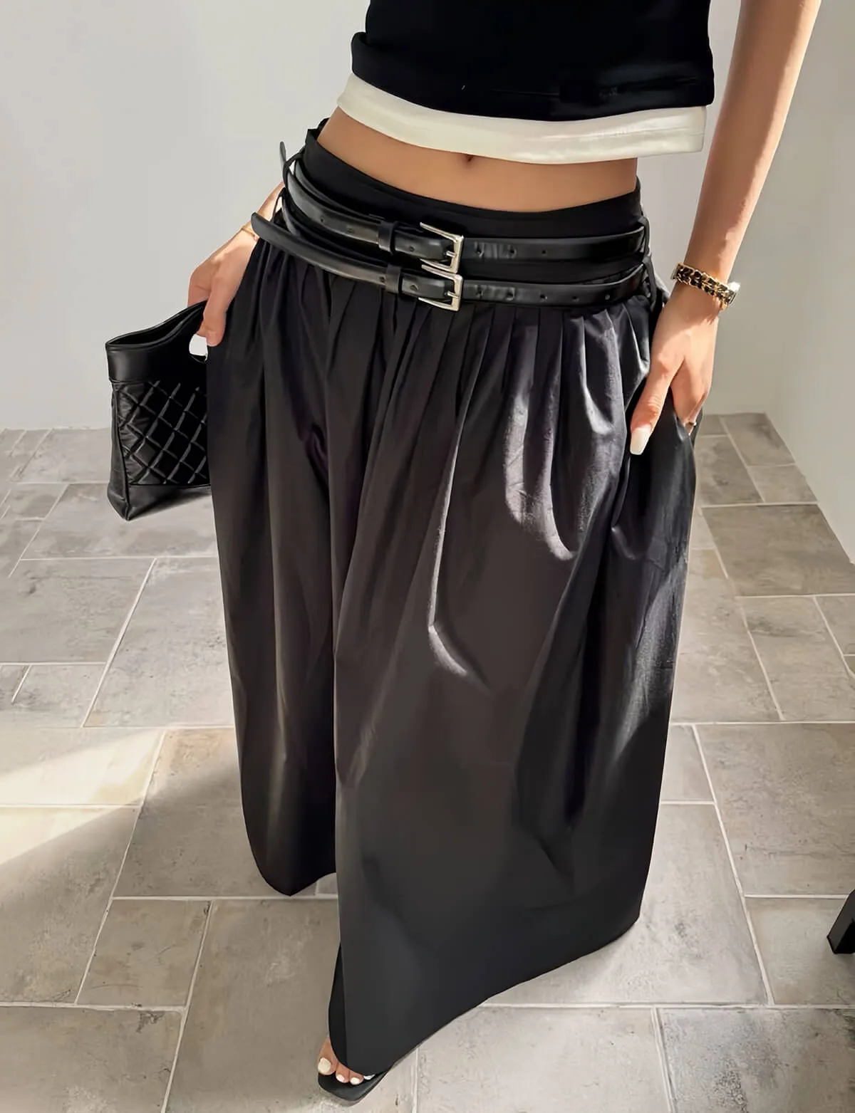 Thea Black Double-Belted Skirt sold by Pixie Market product image thumbnail 2