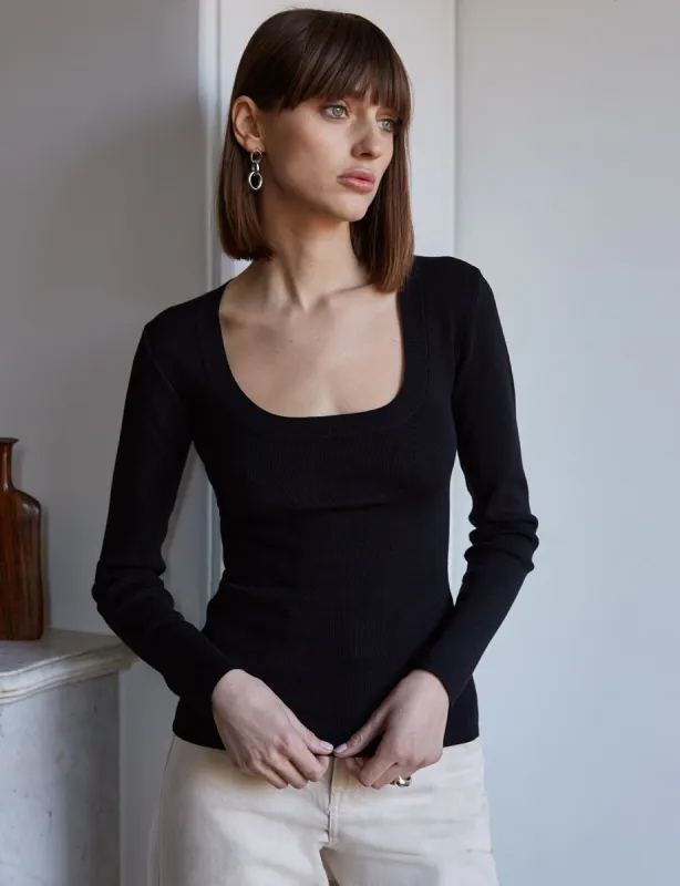 Black Scoop Neck Knit Top sold by Pixie Market