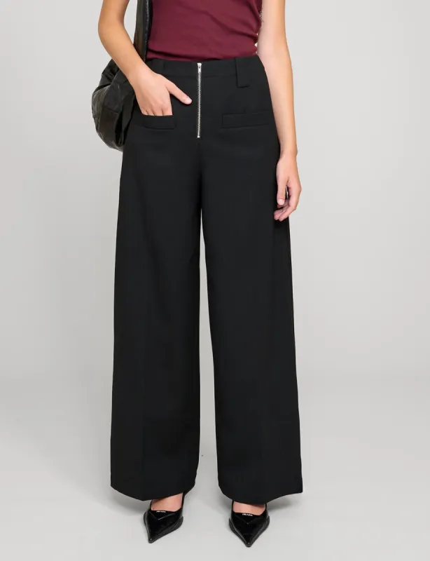 Zip Black Wide-Leg Pants sold by Pixie Market