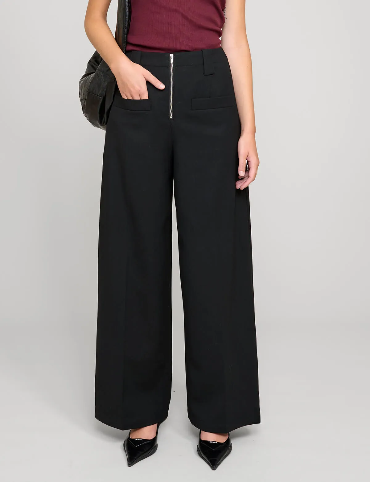 Zip Black Wide-Leg Pants sold by Pixie Market