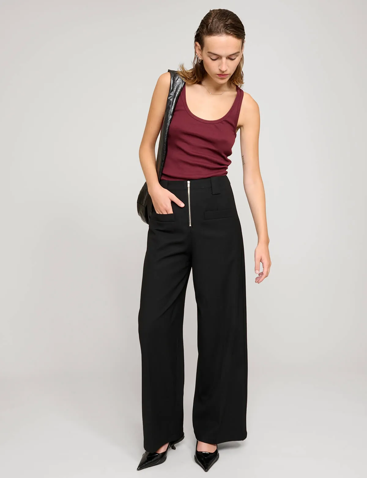 Zip Black Wide-Leg Pants sold by Pixie Market product image thumbnail 3
