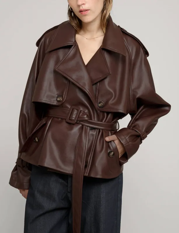 Brown Cropped Leather Trench sold by Pixie Market
