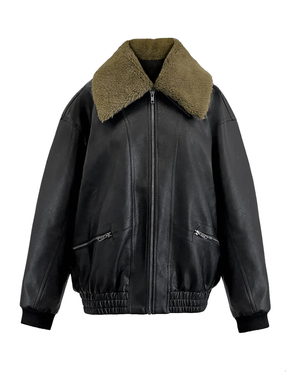 Fur Collar Leather Bomber jacket sold by Pixie Market product image thumbnail 3