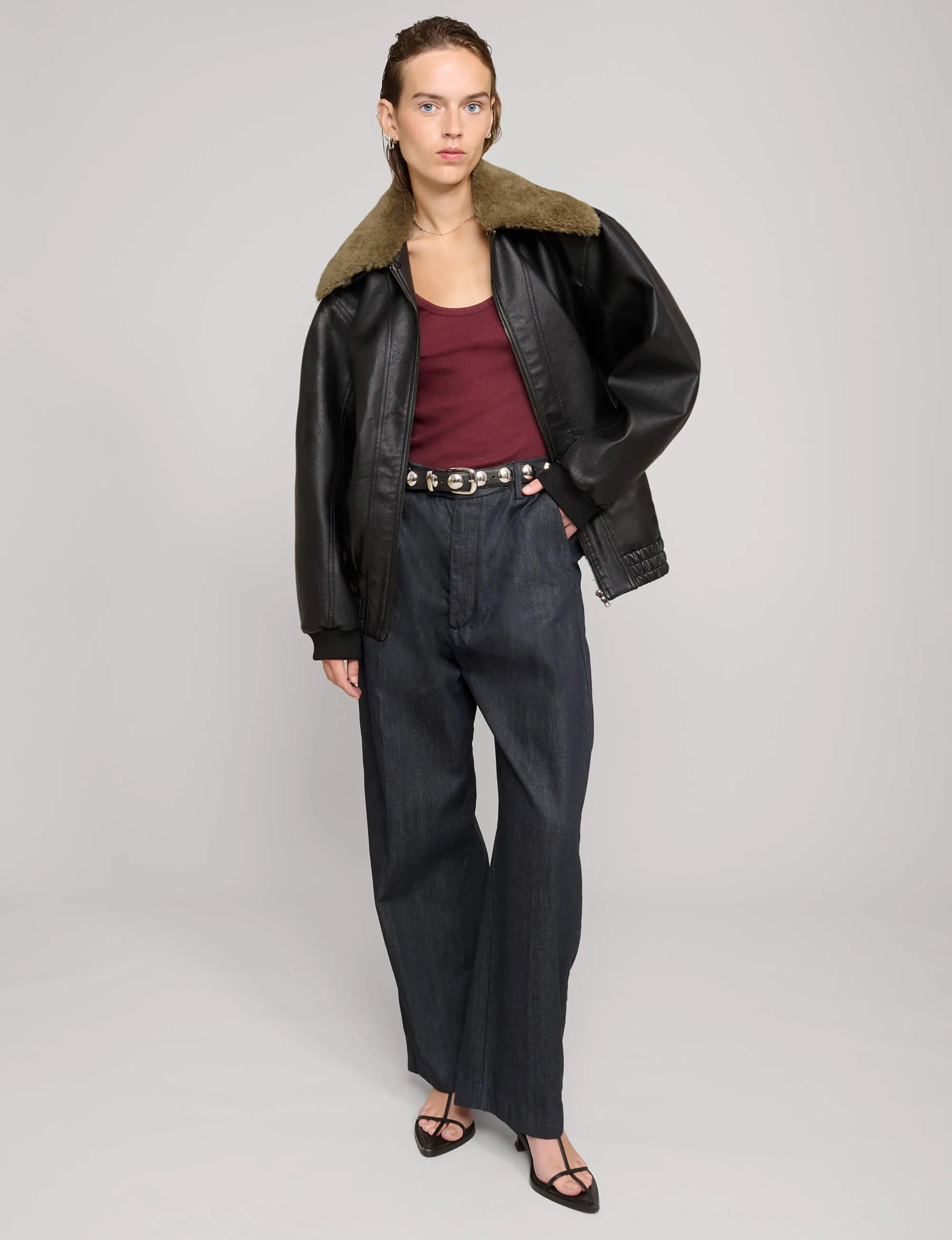 Fur Collar Leather Bomber jacket sold by Pixie Market