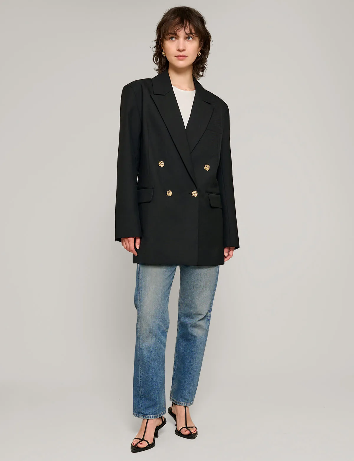 Oversized Wool-Twill Gold-Button Blazer sold by Pixie Market product image thumbnail 4