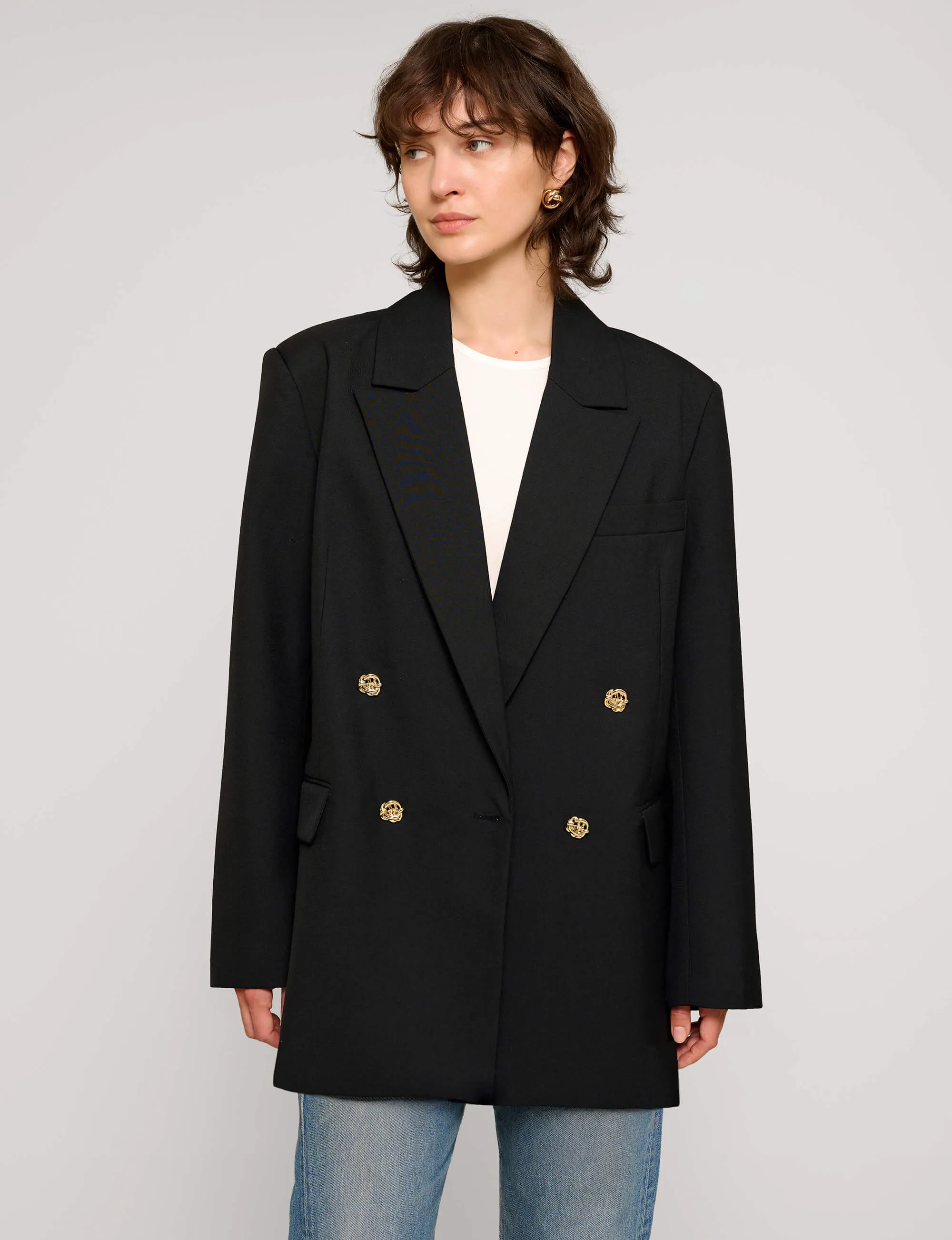 Oversized Wool-Twill Gold-Button Blazer sold by Pixie Market product image thumbnail 3