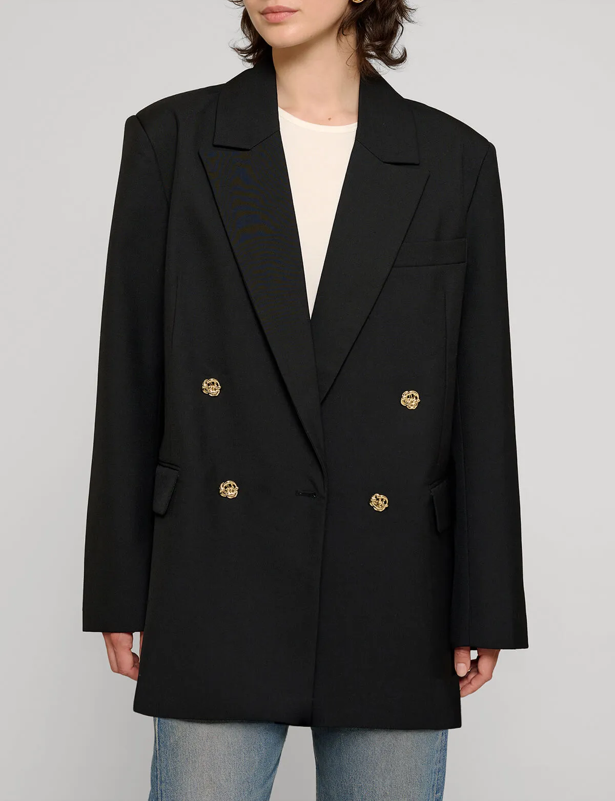Oversized Wool-Twill Gold-Button Blazer sold by Pixie Market product image thumbnail 5