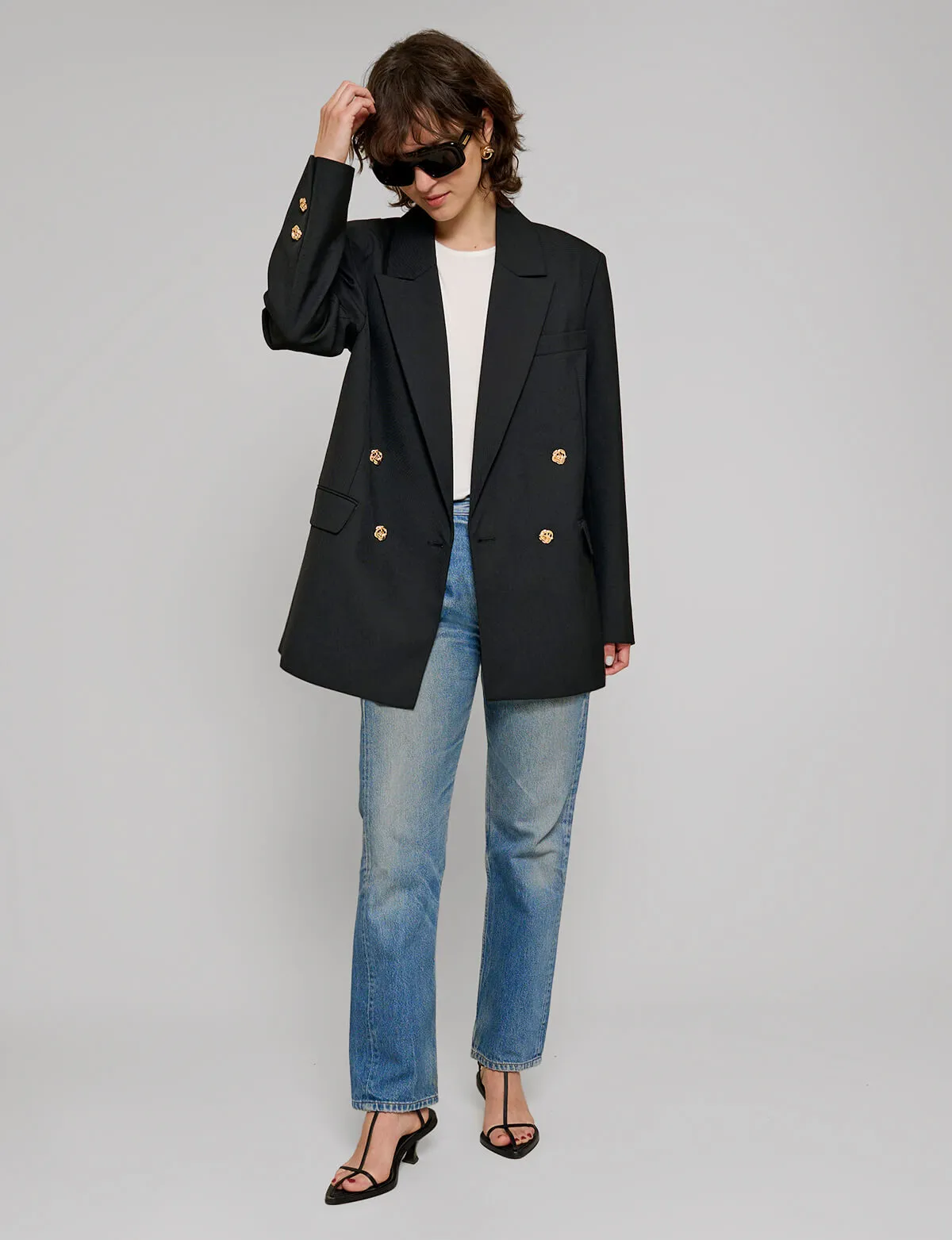 Oversized Wool-Twill Gold-Button Blazer sold by Pixie Market