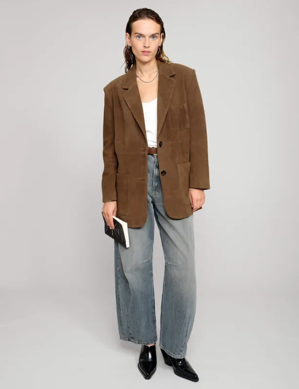 Brown Genuine-Leather Suede Blazer sold by Pixie Market