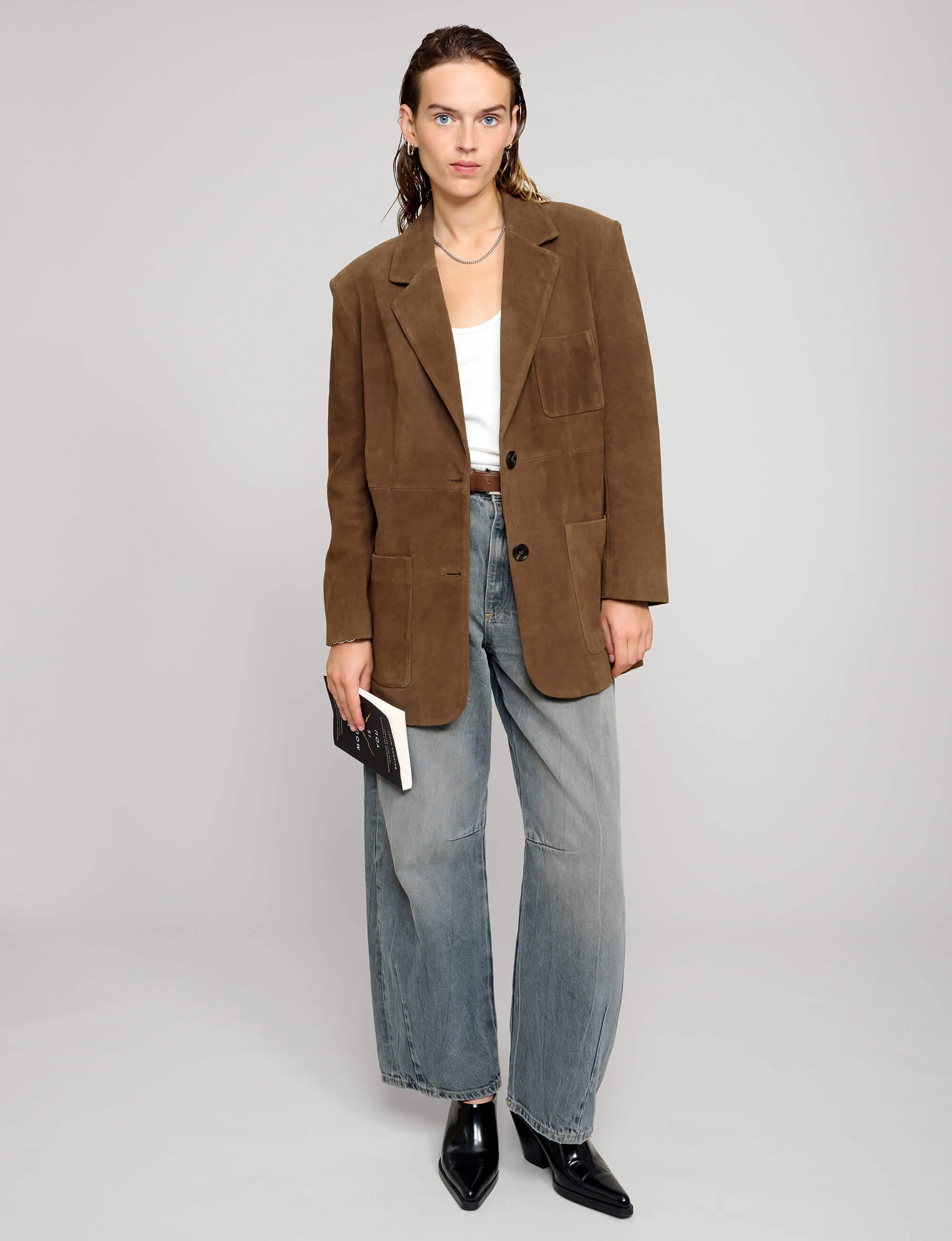 Brown Genuine-Leather Suede Blazer sold by Pixie Market