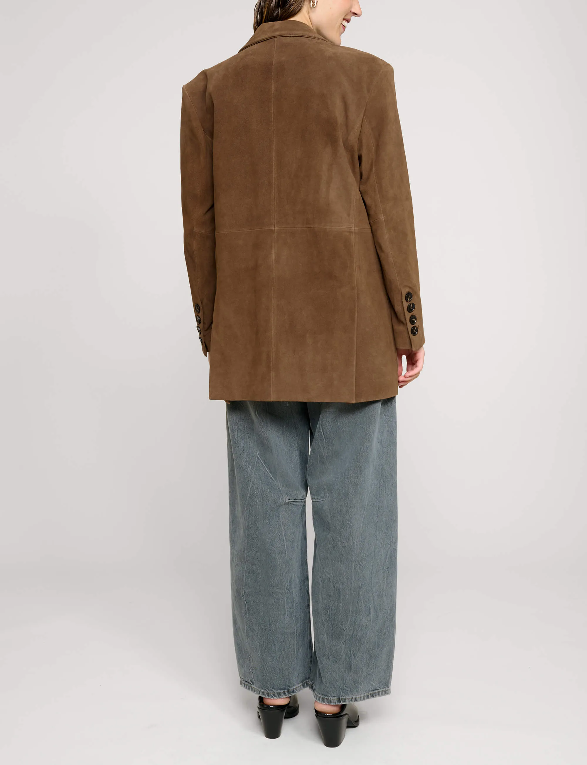 Brown Genuine-Leather Suede Blazer sold by Pixie Market product image thumbnail 4