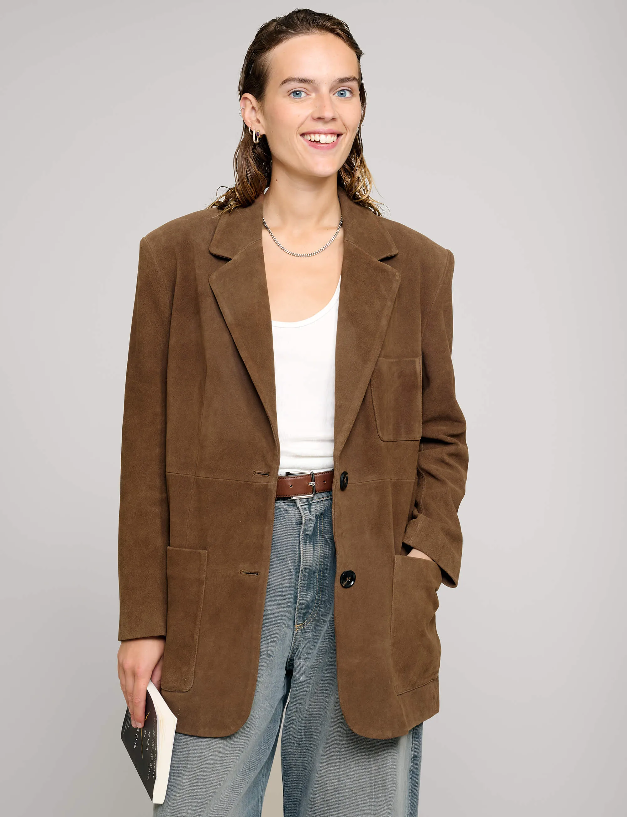 Brown Genuine-Leather Suede Blazer sold by Pixie Market product image thumbnail 2
