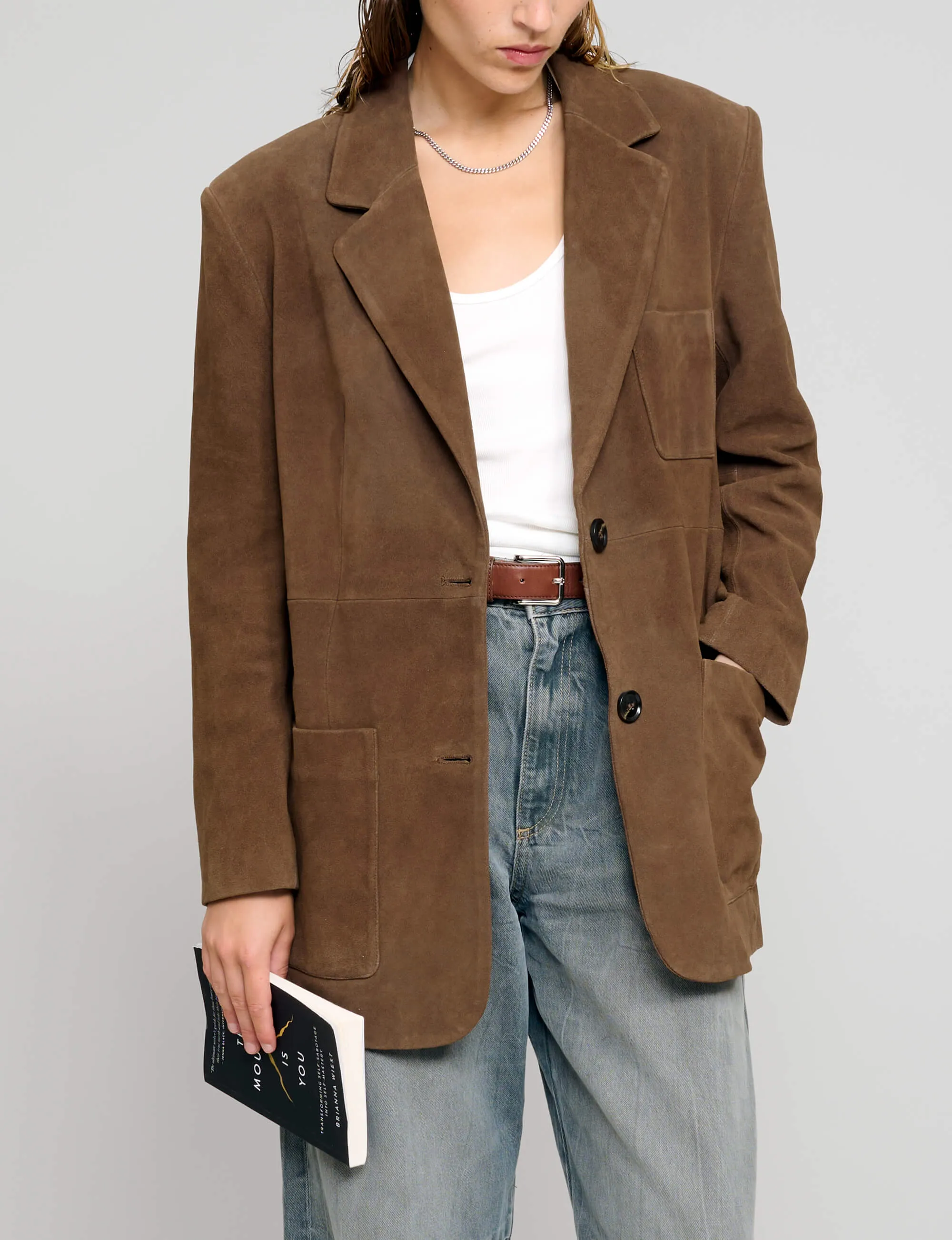 Brown Genuine-Leather Suede Blazer sold by Pixie Market product image thumbnail 5