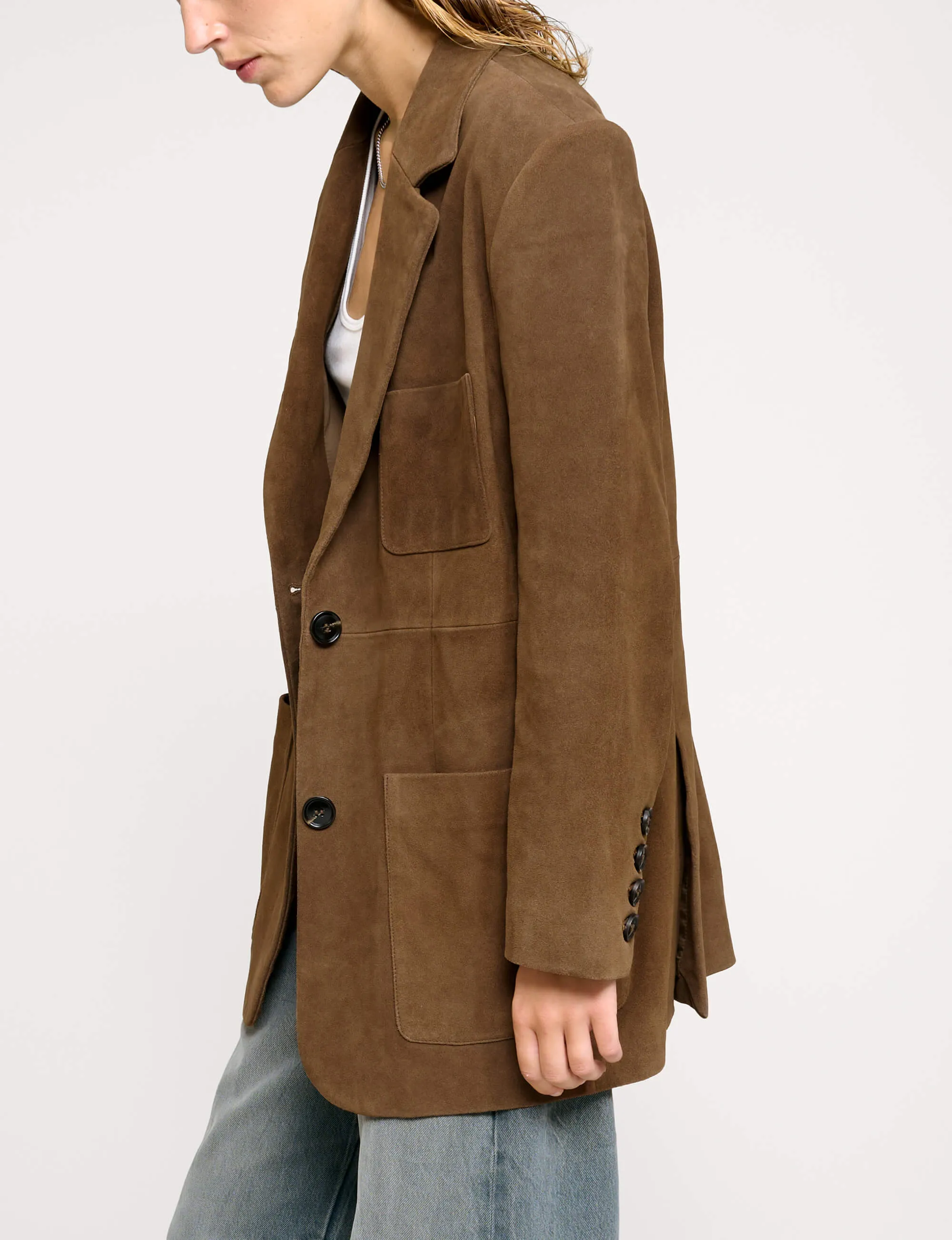 Brown Genuine-Leather Suede Blazer sold by Pixie Market product image thumbnail 3