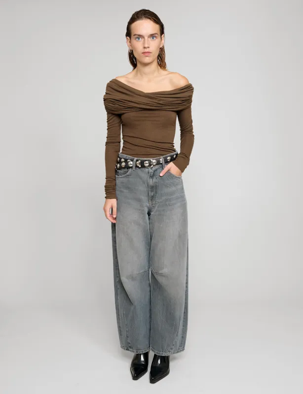 Brown Off-the Shoulder Draped Top sold by Pixie Market