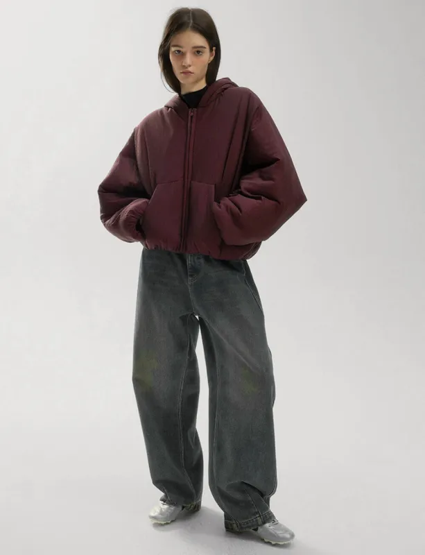 Burgundy Puff Crop Hoodie Jacket sold by Pixie Market