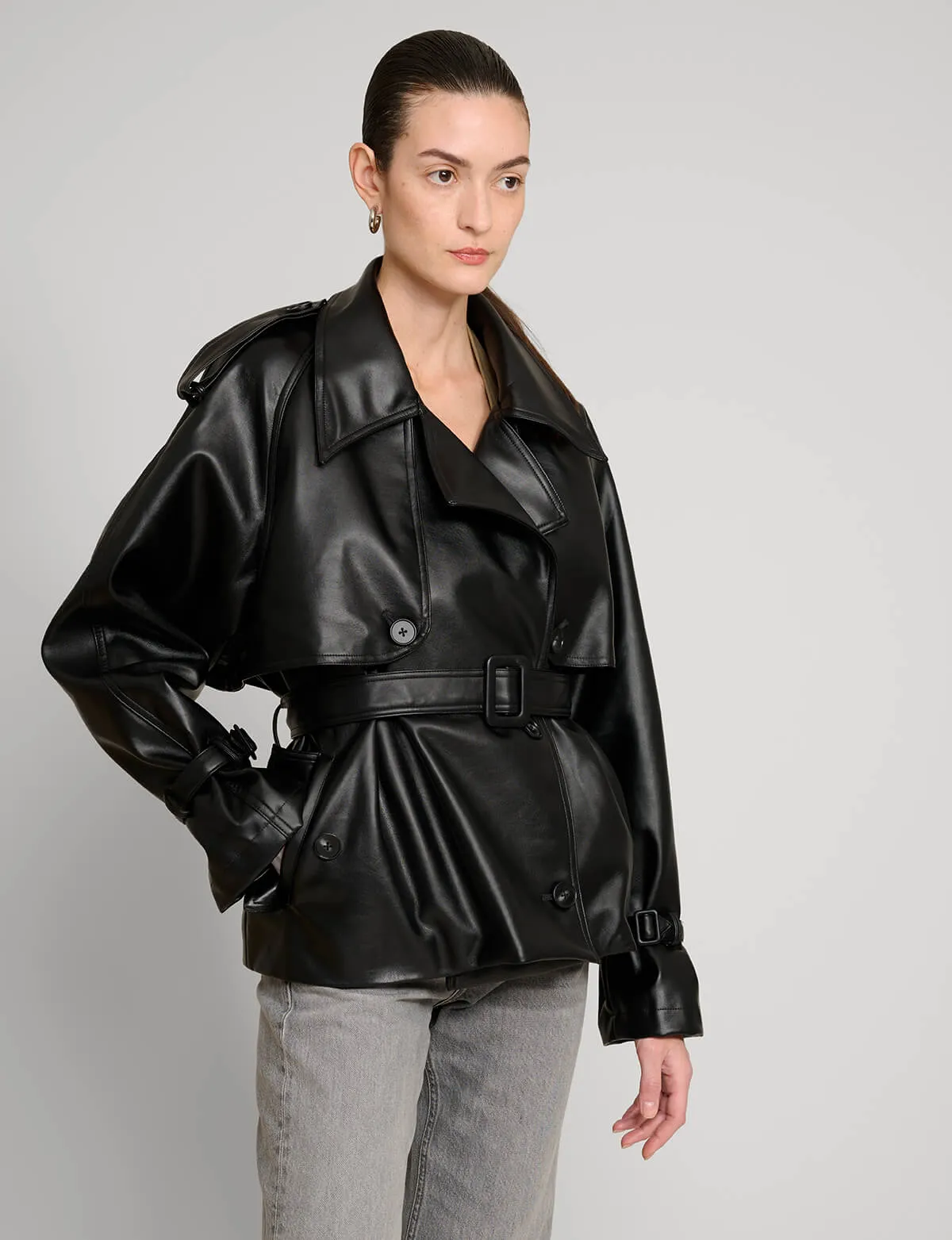 Black Cropped Leather Trench sold by Pixie Market product image thumbnail 3