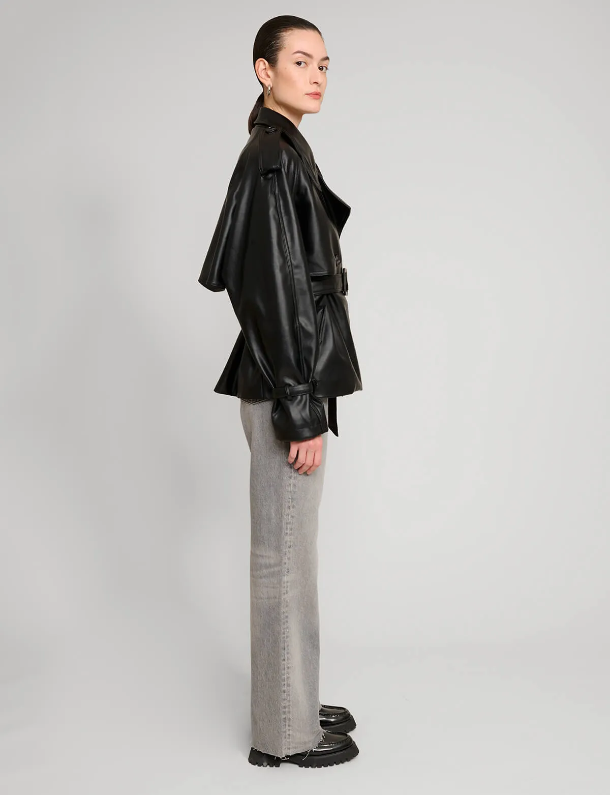 Black Cropped Leather Trench sold by Pixie Market product image thumbnail 4
