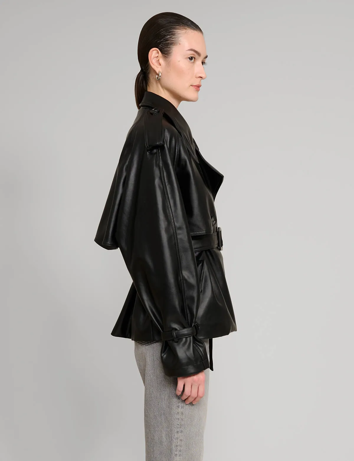 Black Cropped Leather Trench sold by Pixie Market product image thumbnail 2