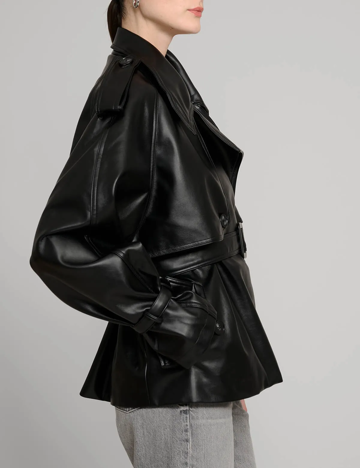 Black Cropped Leather Trench sold by Pixie Market product image thumbnail 5