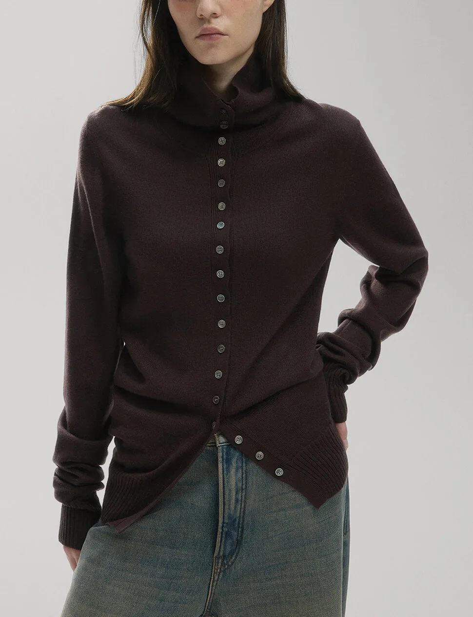Chocolate multi-button turtleneck sweater sold by Pixie Market product image thumbnail 3