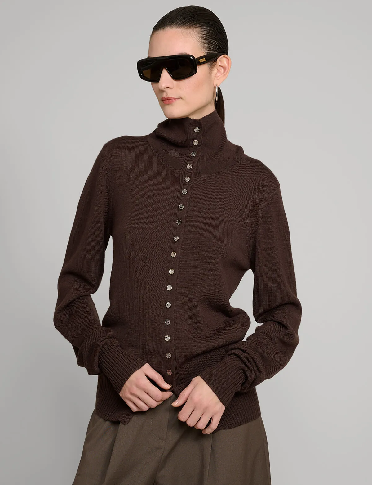 Chocolate multi-button turtleneck sweater sold by Pixie Market product image thumbnail 5