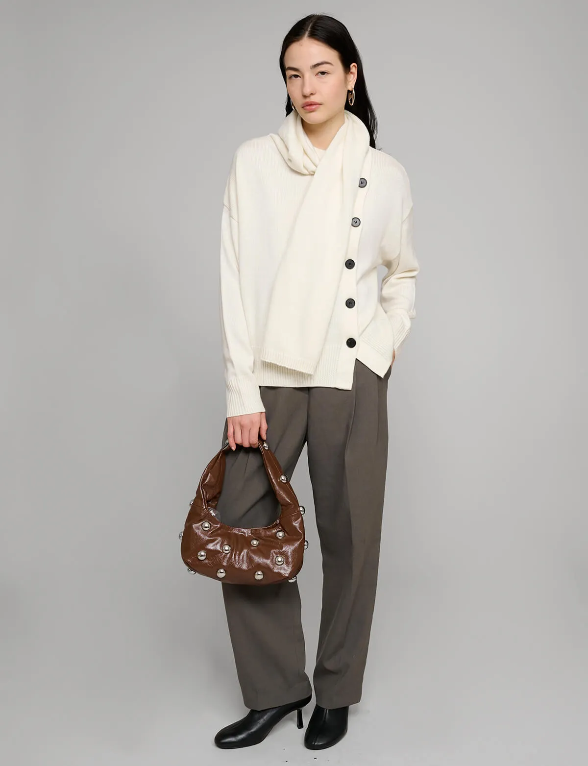 Ivory Scarf Button Sweater sold by Pixie Market product image thumbnail 2