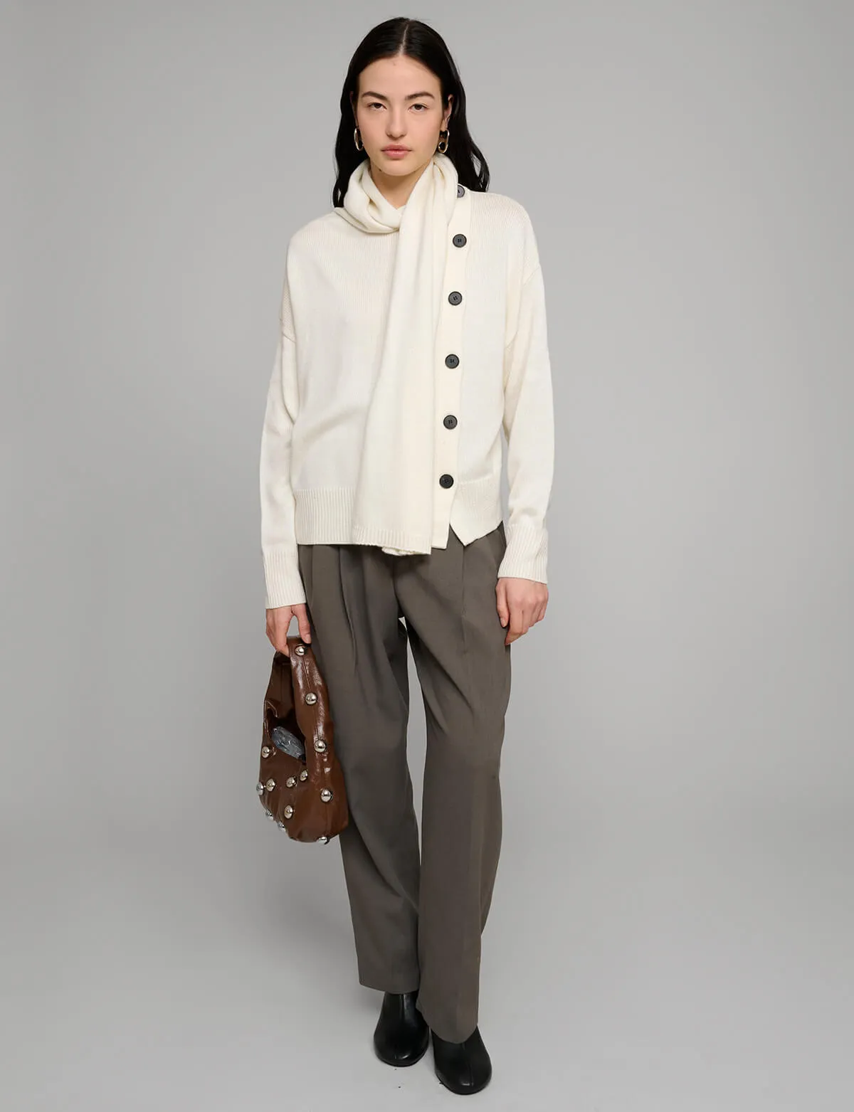 Ivory Scarf Button Sweater sold by Pixie Market product image thumbnail 4