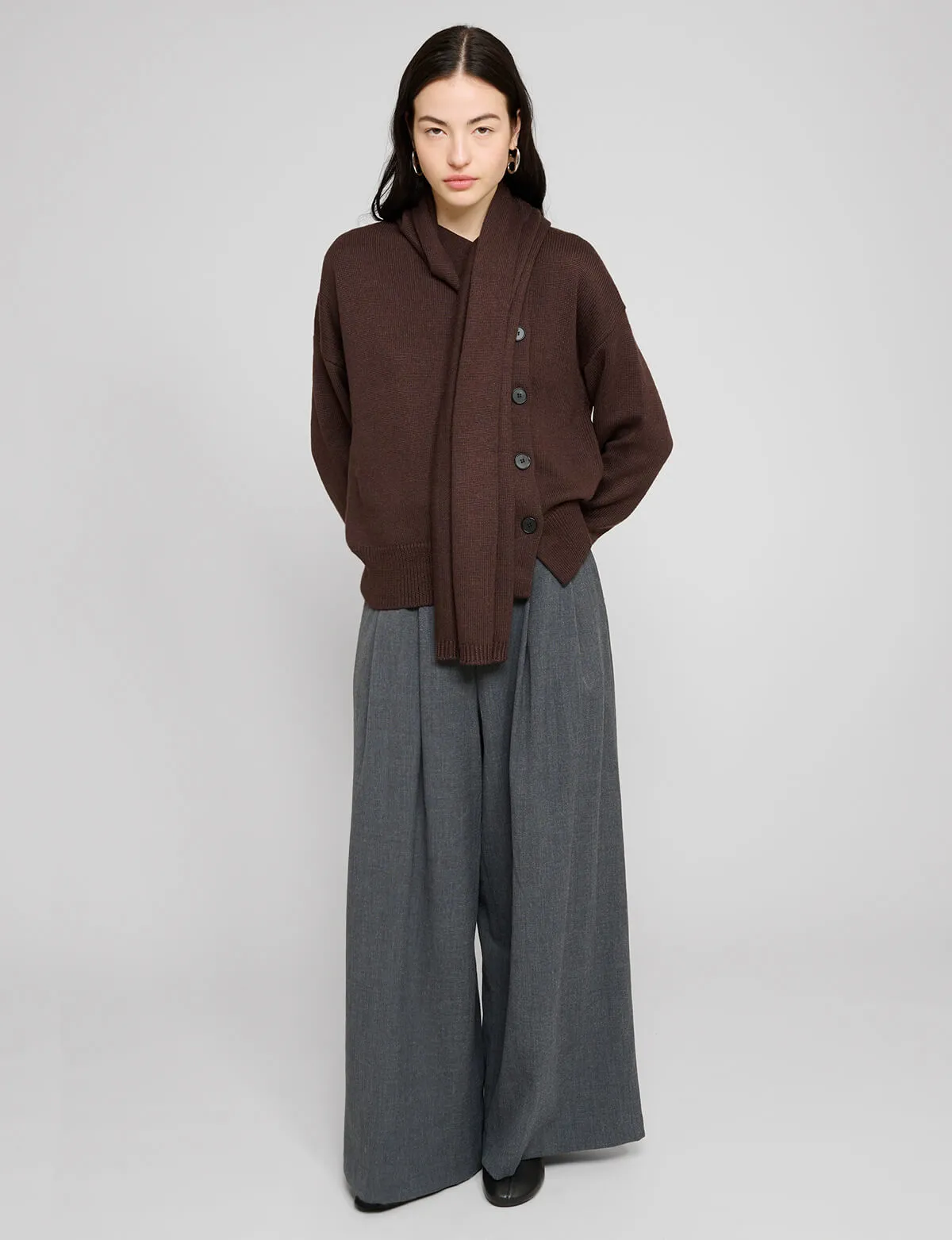 Brown Scarf Button Sweater sold by Pixie Market product image thumbnail 4