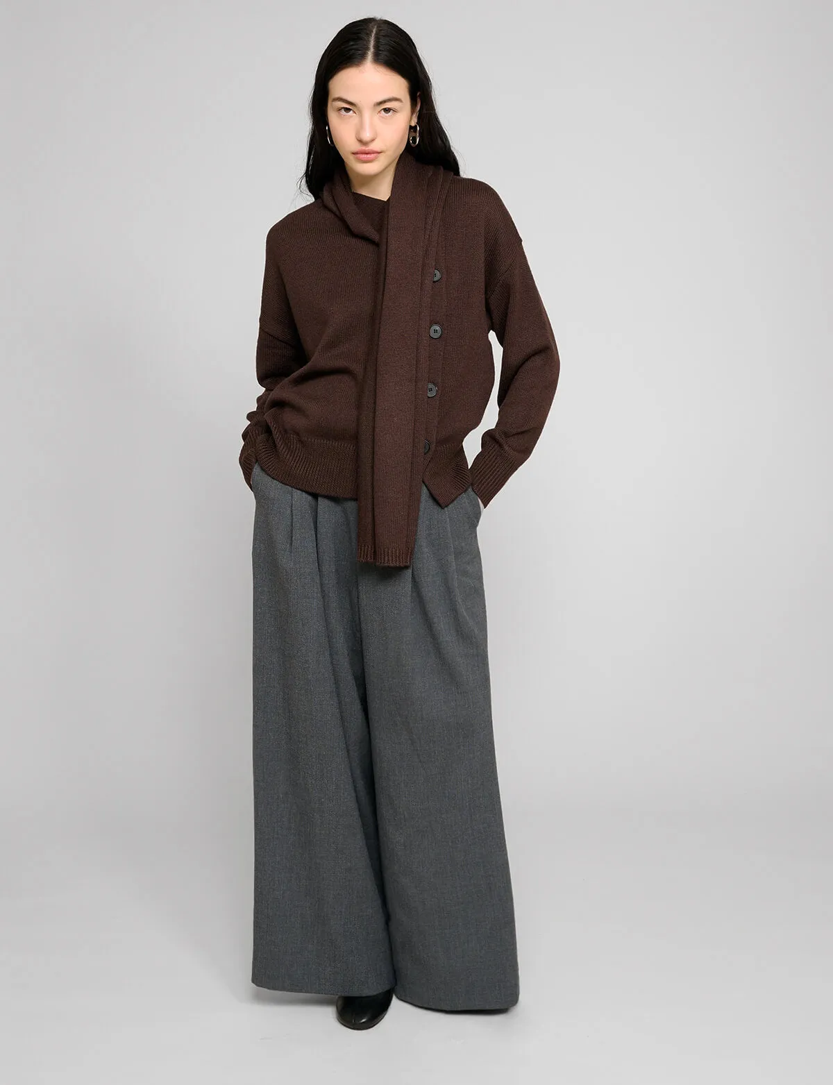 Brown Scarf Button Sweater sold by Pixie Market