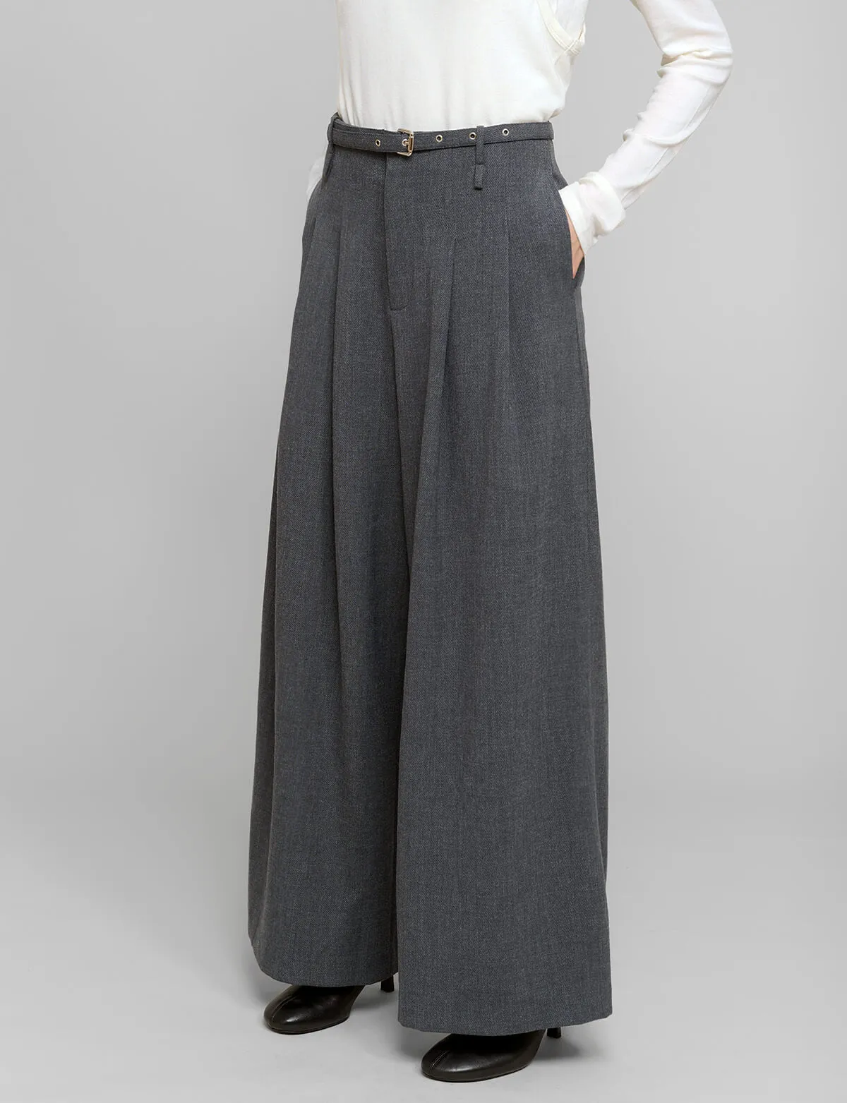 Smocking Grey Belted Wide Leg Pants sold by Pixie Market