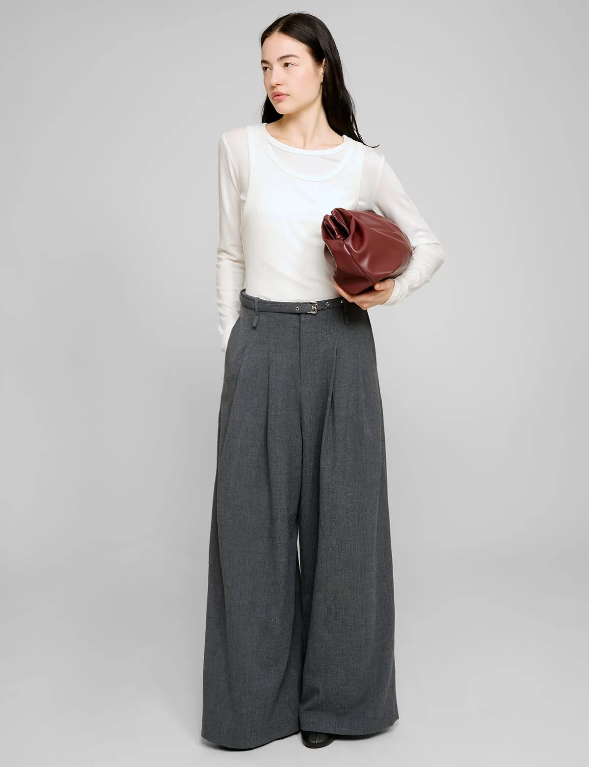 Smocking Grey Belted Wide Leg Pants sold by Pixie Market product image thumbnail 2