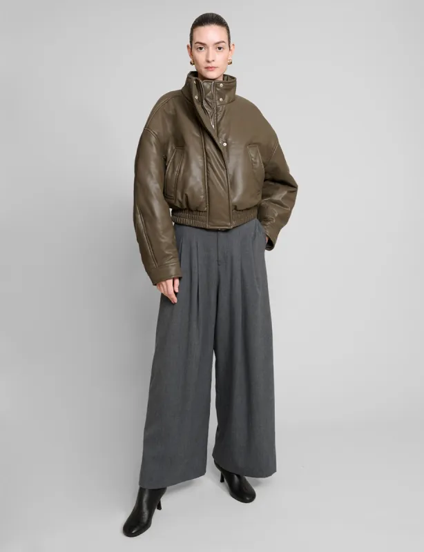 Olive Leather Bomber Jacket sold by Pixie Market
