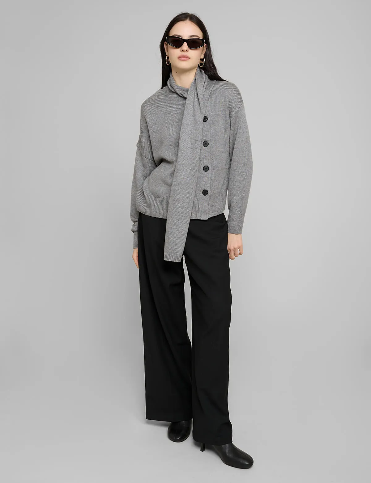 Grey Scarf Button Sweater sold by Pixie Market product image thumbnail 2