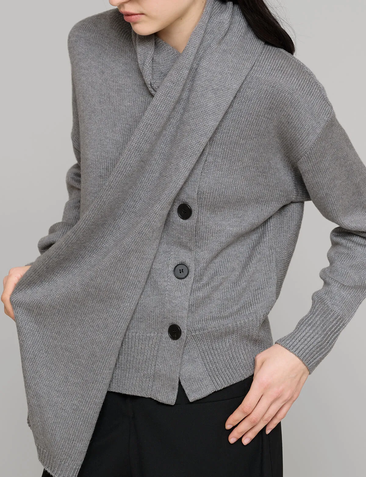 Grey Scarf Button Sweater sold by Pixie Market