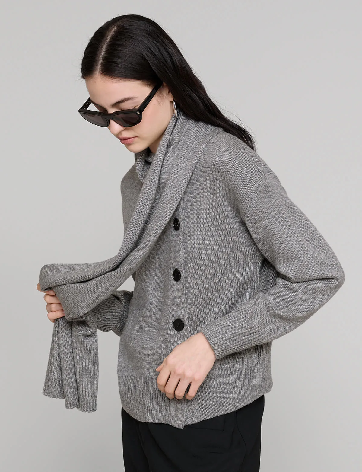 Grey Scarf Button Sweater sold by Pixie Market product image thumbnail 5