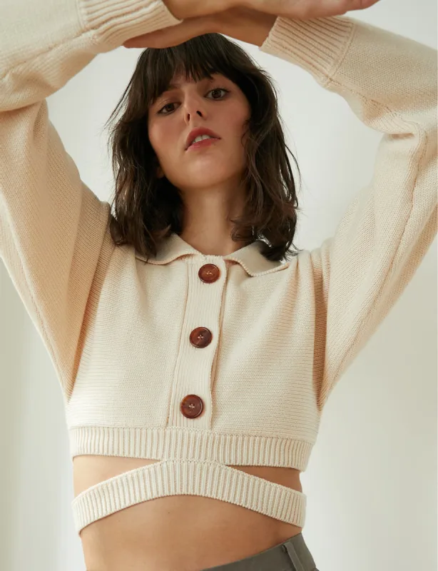 Cruz Beige Crop Cardigan sold by Pixie Market