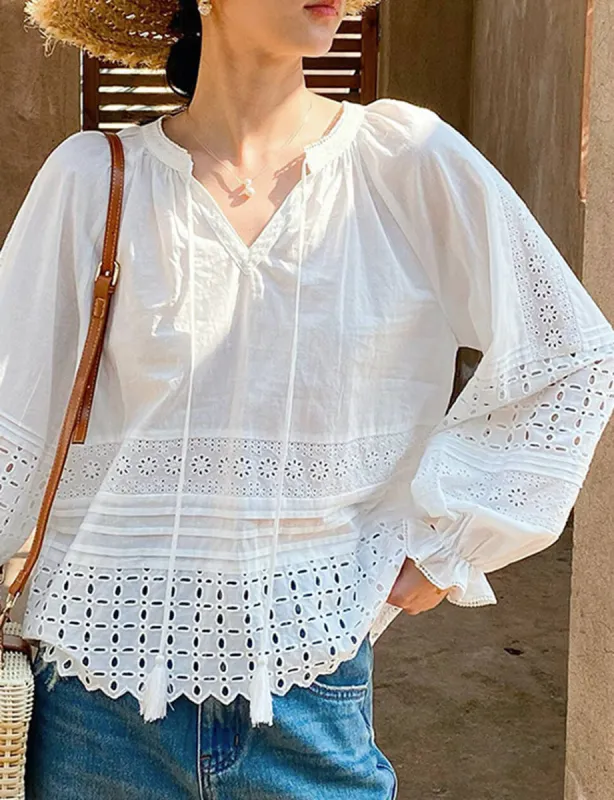 White Scalloped Eyelet Blouse sold by Pixie Market