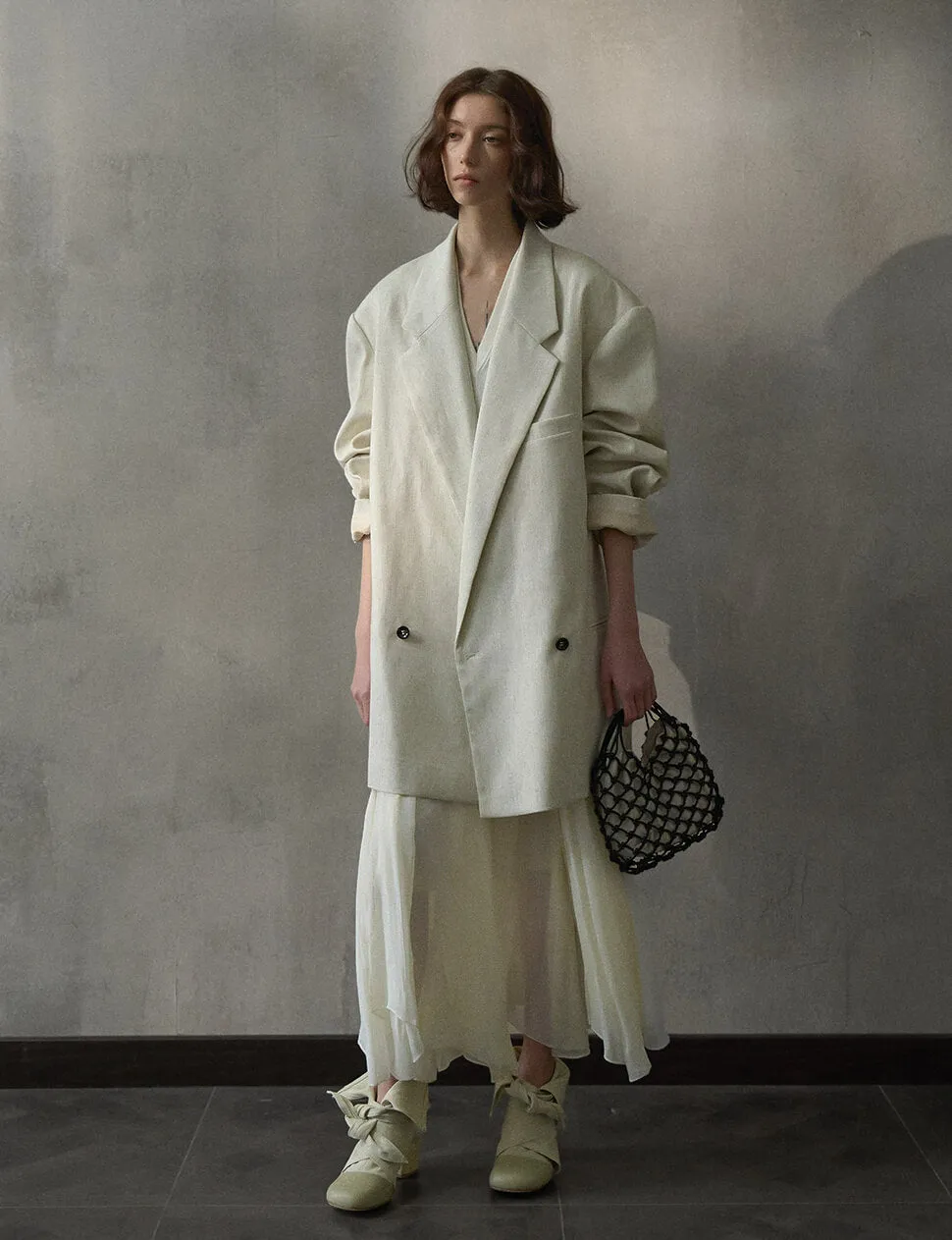 Oat Oversized Linen-Blend Blazer sold by Pixie Market product image thumbnail 4