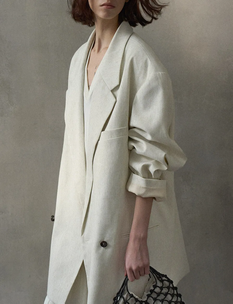 Oat Oversized Linen-Blend Blazer sold by Pixie Market product image thumbnail 5