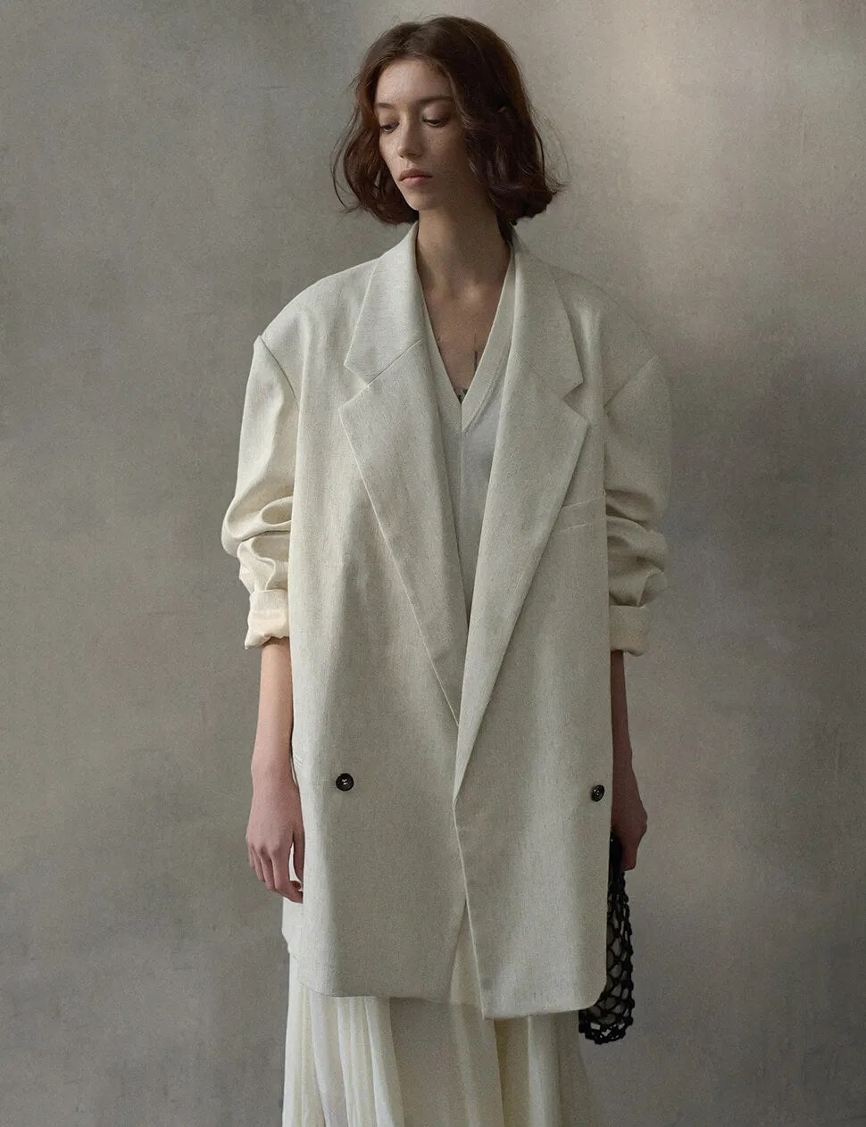 Oat Oversized Linen-Blend Blazer sold by Pixie Market product image thumbnail 2