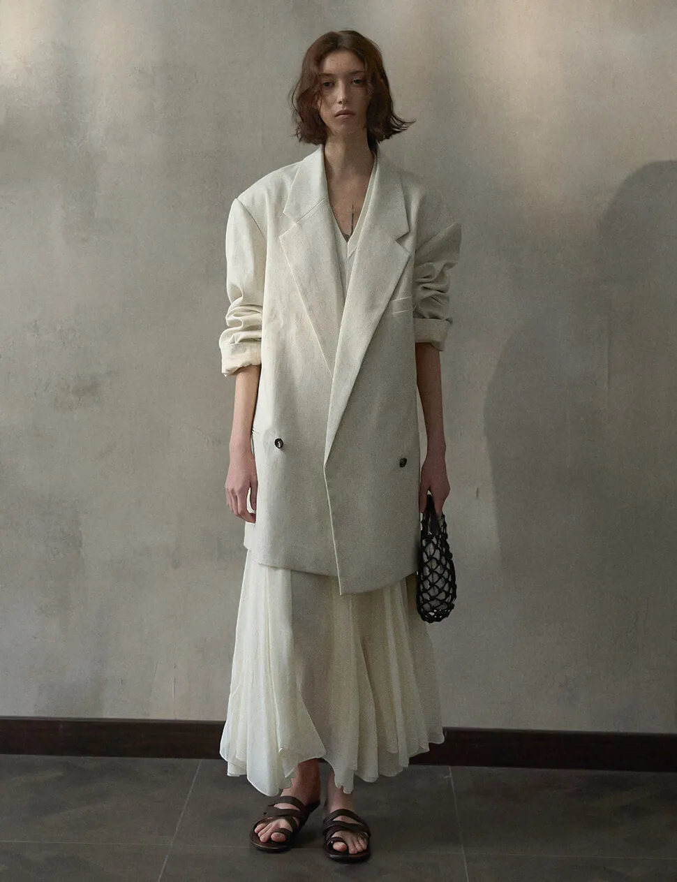 Oat Oversized Linen-Blend Blazer sold by Pixie Market